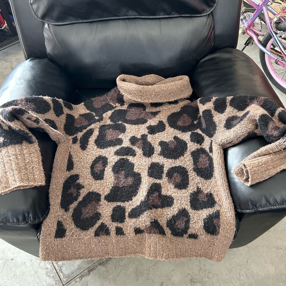 RD Style Brown Leopard Print Turtleneck Sweater